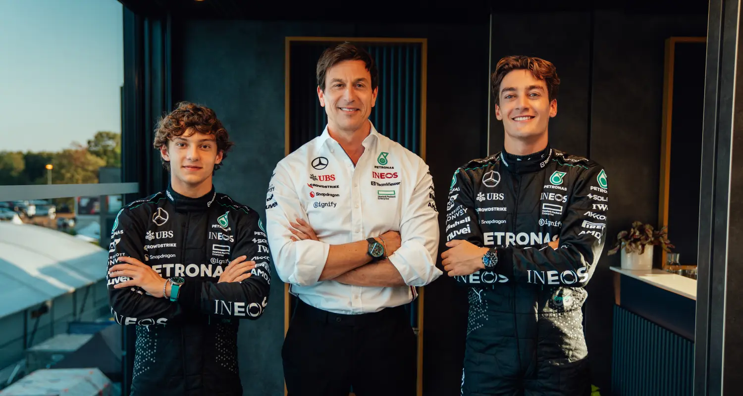 Andrea Kimi Antonello, Toto Wolff i George Russell - Mercedes-AMG Petronas Formula One Team / © Mercedes-AMG Petronas Formula One Team / LAT Images